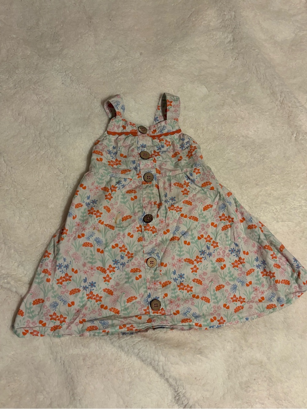 Girls Floral Button-Front Skirted Dress - White with Orange Floral